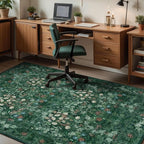 Green Boho Floral 3x5 Rugs for Large Entryway, Farmhouse Botanical Washable Area Rug for Dorm, Bedroom Bedside, Foyer, Kitchen, Laundry - Cottagecore Distressed Carpet, Low Pile Non Slip Mat