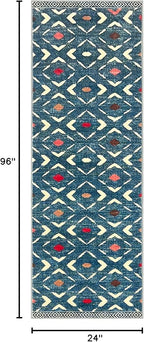 KILOCOCO Hallway Runner Rug 2'x8' Runners for Hallways Soft Washable Runner Rugs Non Slip Printed Low-Pile Runners for Bedroom Kitchen Living Room Laundry Room Boho Rugs, Teal/Blue