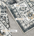 zesthome Washable Rug 6x9 Area Rugs,Stain Resistant Rugs for Living Room,Bedroom,Non-Slip Backing Home Decor Rug, Vintage Medallion Pattern Rugs (Black,6'x9')
