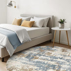 Round Rug Living Room Rugs: 8Ft Washable Circle Large Abstract Modern Soft Stain Resistant Non Slip Indoor Floor Carpet for Bedroom Nursery Office Dining Room Dorm Home House Decor- Tan Blue