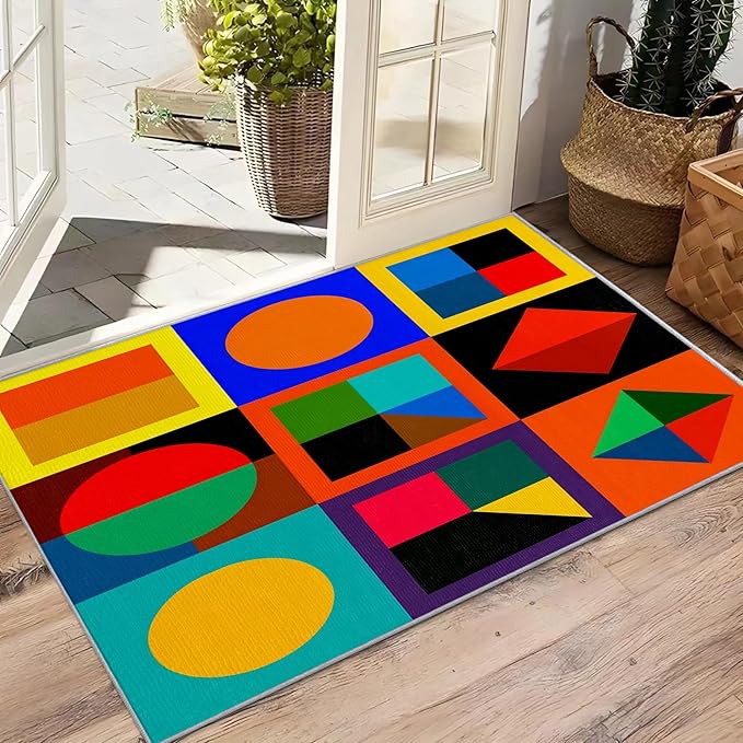 Geometric Large Area Rug - 7x10 Rug - Colorful Abstract Modern Funky Rugs for Living Room Non Slip Low Pile Machine Washable Area Rugs, Geometric Carpets Home Decor & Gifts
