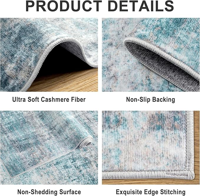 Area Rugs 9x12 Living Room - Washable Rug Modern Abstract Soft Large Neutral Non-Slip Carpet Indoor Floor Thin Carpets for Bedroom Dining Room Farmhouse Nursery Home Office Green