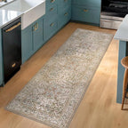 Non Slip 2x6 Moss Green Bathroom Runner Rug - Small Runner Rugs, Washable Kitchen Floor Mat, Bedroom, Hallway Runner - Vintage Oriental Taupe Brown Décor