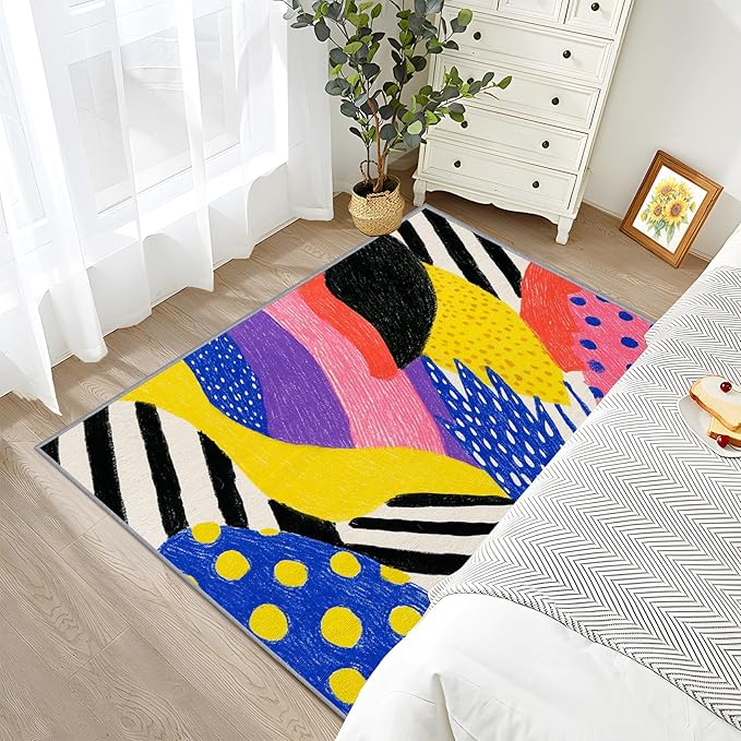Pop Art Rug, Colorful Abstract Area Rug 6x8, Hippie Aesthetic Funky Low Pile Non Skip Carpets Home Decor #C009