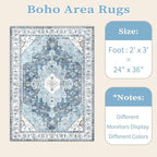 SERISSA Boho Rugs for Entryway, 2x3 Blue Entryway Rug Non-Slip Washable Small Area Rug, Ultra Soft Oriental Vintage Low-Pile Indoor Door Mat Floor Carpet for Entrance Bedroom Kitchen Bathroom
