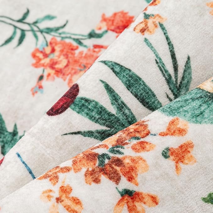 Floral Runner Rug 2x10 Washable Hallway Long Beige Bedroom Carpet Non Slip Indoor Boho Kitchen Low Pile Accent Rug Lightweight Soft for Bathroom Dining Laundry Living Room