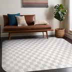 Beverly Rug Modern Geometric Area Rug 6x9 Low-High Pile Durable Soft Abstract Checkered Indoor Rugs for Living Dining Room Office Stain Resistant Non Shedding Casual Indoor Carpet Beige White 6 x 9