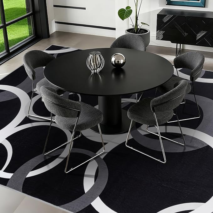 YIHOUSE 6x9 Ft Area Rugs, Concentric Circle Carpet Washable Rug, Black and White Geometric Design Rug for Spacious Living Rooms, Master Bedrooms, Dining Room, Home Office Decor, Nonslip Non-Shedding