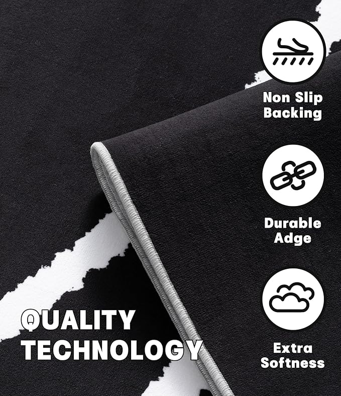 YIHOUSE Black Modern Area Rug 6x9,Abstract Rugs for Bedroom,Black and White Geometric Rug,Minimalist Wave Rug,Dark Washable Area Rugs 6x9 Non Slip Rugs for Living Room，Office