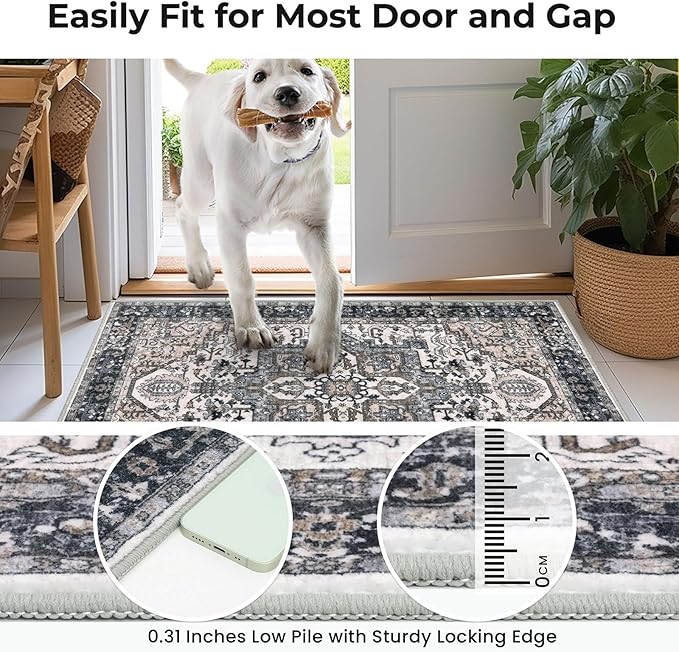 KOZYFLY Runners for Hallways 3x14 Ft Extra Long Washable Faux Wool Stair Thin Runner Rug Printed Hallway Carpet for Entryway Bedroom Stairs Kitchen Floor Accent, Black/Taupe/Beige
