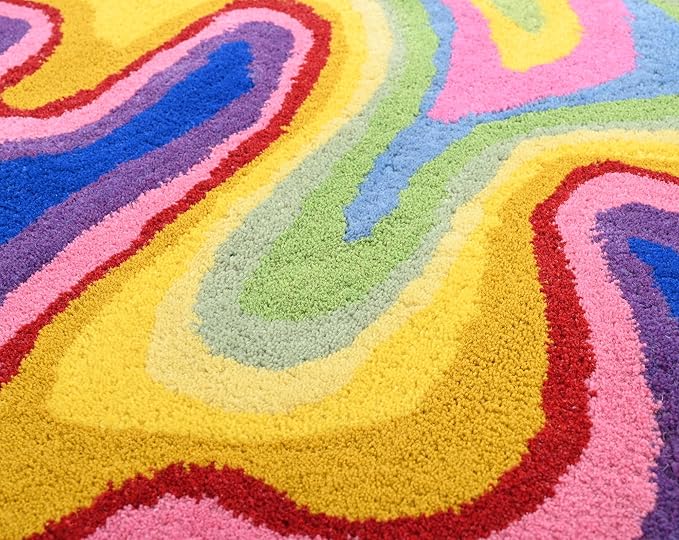 Irregular Shaped Handmade Wool Rug | Modern Colourful Stripe Premium Area Rug Perfect for Home Decor (IR-C, 9x9 ft)