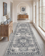 DEXI Hallway Runner Rug 3x7, Distressed Non Slip Runners Carpet, Boho Vintage Soft Thin Indoor Rug, Stain Resistant Washable Entry Mat for Entryway Kitchen Laundry Room Living Room, Blue Grey