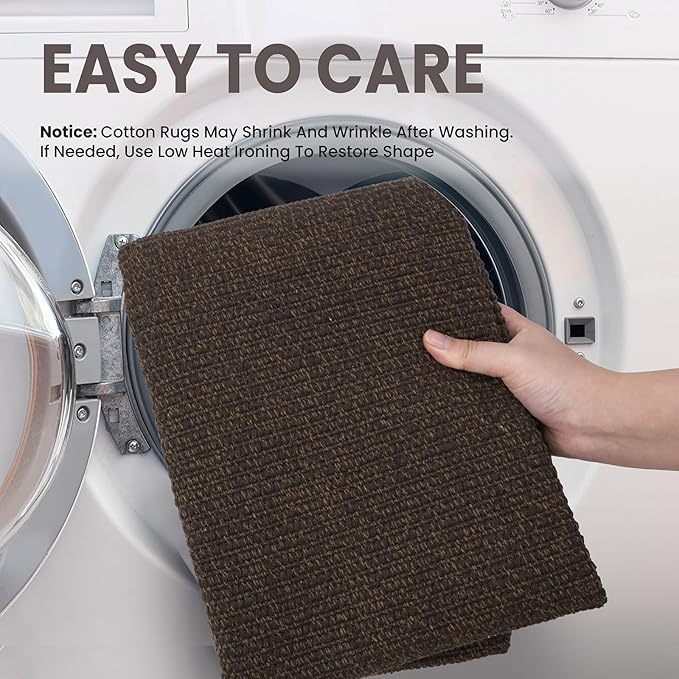 EARTHALL Washable Area Rug 3x5 Ft Non Slip Rugs for Entryway, Braided Rubber Backed Throw Rugs Door Mat Indoor Outdoor Entrance, Cotton Woven Carpet for Kitchen Foyer Front Door, Brown/Coffee