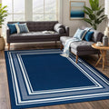 Beverly Rug Non Slip Area Rugs 3x3 Modern Bordered Non Skid Rubber Backing Soft Area Rug for Living Dining Room Easy to Clean Non Shedding Kitchen Bedroom Indoor Carpet 3 x 3 Navy
