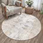 3x3 Washable Round Rug Beige Grey Abstract Entryway Area Rug Neutral Modern Non Slip Soft Low Pile Small Carpet for Bathroom Kitchen Living Room Bedroom