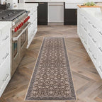 Vintage Floral 2x6 Runner Rug, Mocha Brown Washable Kitchen Runner Rug Non-Slip Hallway Rug Runner Boho Thin Printed Faux Wool Super Soft Carpet for Entryway Bedroom Laundry Room Indoor