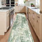 Washable Area Rugs 2'x8' Non-Slip Modern Abstract Soft for Living Room Entryway Bedroom Nursery, Print Pattern, Light Green/Yellow