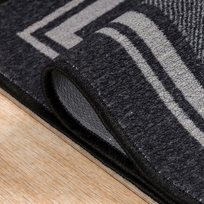 Beverly Rug Non Slip Area Rugs 3x3 Modern Bordered Non Skid Rubber Backing Soft Area Rug for Living Dining Room Easy to Clean Non Shedding Kitchen Bedroom Indoor Carpet 3 x 3 Black