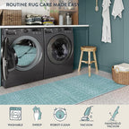 Lahome Moroccan Washable Runner Rug 2x8 Green Non-Slip Rug Runner for Hallway Stain Resisitant Kitchen Carpet, Geometric Print Distressed Soft Untra-Thin Floor Carpet for Kitchen Bedroom Entryway