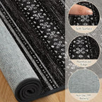BESTSWEETIE 6x9 Area Rugs for Living Room Washable Moroccan Farmhouse Neutral Geometric Low Pile Non-Slip Soft Print Pattern Rug for Bedroom Kitchen Dining Room Entryway Black/White