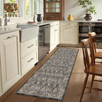 Washable Area Rug 2'6'' x 8' Vintage Traditional Persian Mat - Foldable Distressed Non-Slip Machine Washable Carpet for Living Room Bedroom Kitchen Home Decor - Ebony and Taupe