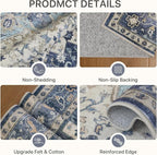 2'6''x8 Runner Rugs for Hallway, Machine Washable Non Slip Vintage Rugs, Low Pile Lightweight Soft Print Rug for enrtyway, Corridor, Home Office, Kitchen, Center Blue