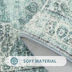 Uphome Bathroom Rugs Runner, Distressed Farmhouse Boho Sage Green Bath Mat, Non Slip Washable Long Bath Rugs, Vintage Traditonal Soft Velvet Bathroom Runner for Bathtub Sink Shower, 18x47 inch