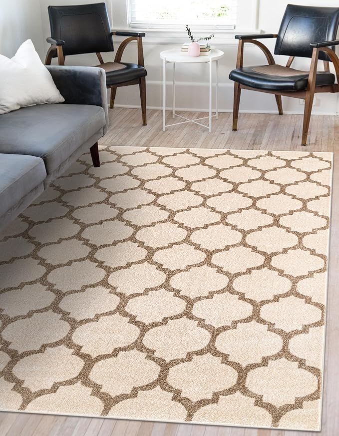 Rugs.com Lattice Collection Rug – 4x6 Beige and Light Brown Medium-Pile Rug Perfect for Entryways, Kitchens, Breakfast Nooks, Accent Pieces
