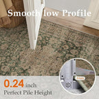 3x5 Washable Vintage Area Rug Green Brown Entryway Office Carpet Non-Slip Soft Low Pile Distressed Throw Rug for Entrance Living Room Bathroom Dining Room