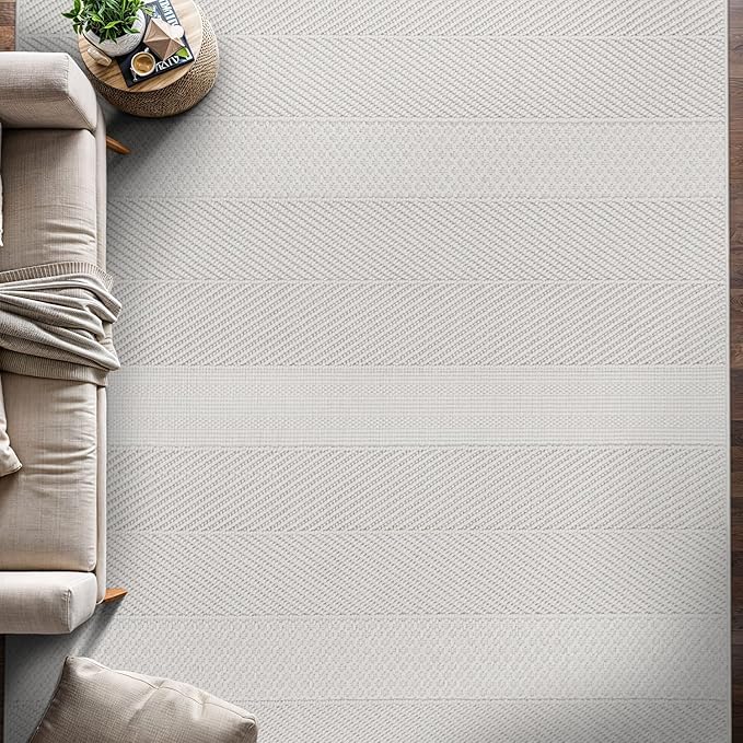 Beverly Rug Micro Loop Large Area Rug White 10x14 Modern Luxury Boho Geometric Durable Indoor Area Rugs for Living Dining Room Office Stain Resistant Non Shedding Casual Indoor Carpet White 10 x 14