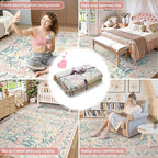 Wonnitar 8x10 Washbale Rugs for Living Room, Boho Pink Room Decor for Girls Bedroom, 8 x 10 Soft Non Slip Low Pile Indoor Floral Carpet for Kids Room Playroom Toddler Nursery
