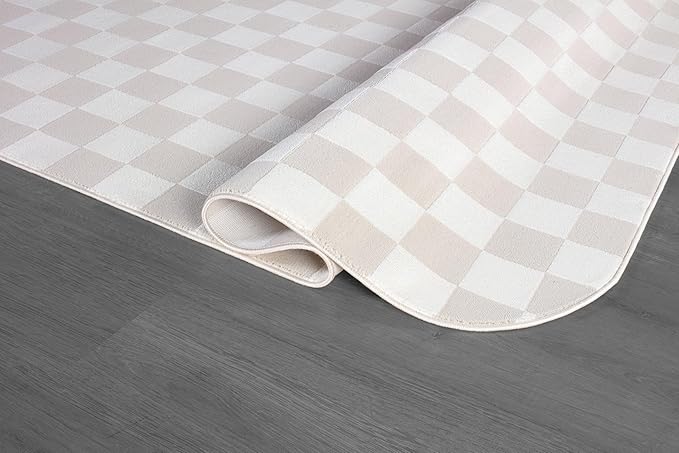 Beverly Rug Modern Geometric Area Rug 6x9 Low-High Pile Durable Soft Abstract Checkered Indoor Rugs for Living Dining Room Office Stain Resistant Non Shedding Casual Indoor Carpet Beige White 6 x 9
