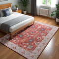 Area Rug 4x6, Washable Faux Wool Throw Rugs for Living Room, 0.3″ Non Slip Low Pile Vintage Boho Carpet for Ding Room, Home Office, Bedroom, Kids Room, Bedside (Red)