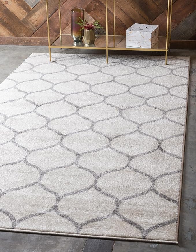 Rugs.com Lattice Frieze Collection Rug – 6' x 9' Ivory Medium Rug Perfect for Living Rooms, Large Dining Rooms, Open Floorplans
