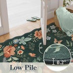 Lahome Floral Washable Rug- 4x6ft Green Bedroom Girls Ultra-Thin Soft Living Room Non-Slip Stain Resistant Boho Lightweight Throw Rug for Nursery Office, Dark Green