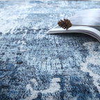 Rugcomf 3x5 Area Rug Blue Soft Abstract Boho Vintage Pattern Non-Slip Non-Shedding Faux Wool Washable for Bedside, Bedroom, Kitchen, Floor, Indoor