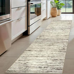 Modern Abstract Hallway Runner Rug, Beige Washable Kitchen Runner Non-Slip Soft 2x8 Runner Rug Thin Print Faux Wool Carpet for Entryway Bedroom Laundry Room Indoor Home Decor