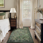 Tranditional Dark Green 4x6 Area Rugs for Living Room, Washable Non Slip Bedroom Bedside Throw Rugs, Vintage Distressed Medallion Printed Low Pile Soft Carpet for Entryway/Home Office/Kitchen