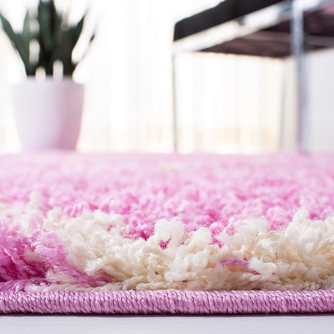 SAFAVIEH Dallas Shag Collection Area Rug - 6' x 9', Pink & Ivory, Trellis Design, Non-Shedding & Easy Care, 1.5-inch Thick Ideal for High Traffic Areas in Living Room, Bedroom (SGD257I)