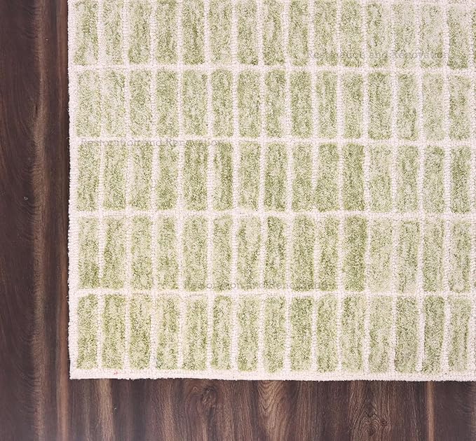 Hand-Tufted 100% Wool Area Rug – Unique Modern Geometric Grid Pattern, Soft Plush Textured Carpet for Living Room, Bedroom, Dining Room & Entryway (Light Green, 2.6' x 8')