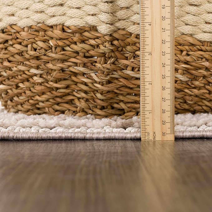 Hauteloom Lunao Living Room, Bedroom Area Rug - Geometric, Solid & Striped - Charcoal, Cream, Peach - 6'7" x 9'