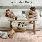 Phantoscope Washable Area Rug 5'x7' Non-Slip, Vintage Neutral Rugs for Living Room, Bedroom, Dining Room, Distressed Boho Floral Medallion Pattern, Low-Pile Foldable Floor Carpet, Soft Pink/Beige