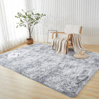 Andency Soft Area Rugs for Living Room Bedroom, 5x8 Fluffy Shaggy Bedside Rug, Non-Slip Large Shag Fuzzy Plush Carpets for Bedroom Kids Dorm Nursery Home Decor Aesthetic, Tie-Dyed Light Grey