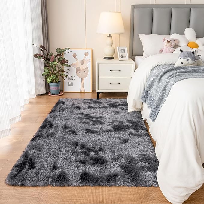 duduta Grey Plush Rugs for Bedroom 4x6 ft, Gray Fluffy Carpet for Living Room, Shag Rug for Kids Room Dorm Nursery Playroom