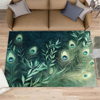 Peacock Feather Rugs for Living Room - 6x9 Rug, Peacock Decor Area Rugs for Bedroom, Teal Turquoise Rug, Plant Washable Carpet, Malachite Green Feather Carpet - Peafowl Home Decor & Gifts
