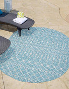 Unique Loom Outdoor Trellis Collection Area Rug - Tribal Trellis (5' 3" x 8' Oval, Aqua/ Ivory)