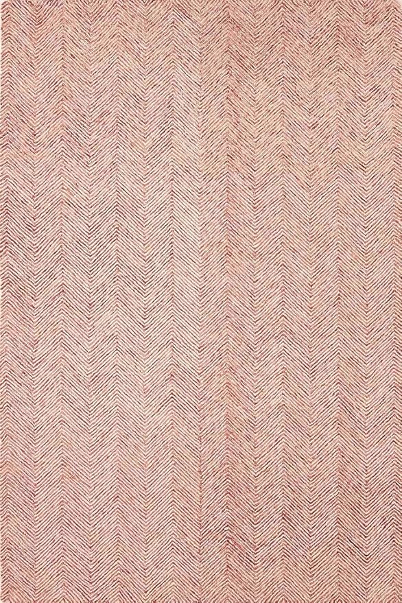 Modern Herringbone Chevron Collection Handcrafted Wool Area Rug - Durable, Zigzag Pattern, for High Traffic, Contemporary Design for Living Room, Bedroom, Dining Room Decor (Blush Pink, 7' x 10')