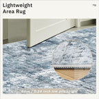 2x3 Abstract Washable Rugs for Kitchen, Floor, Entryway, Powder Room Small Area Rug Non-Slip Vintage Rug Low Pile Throw Door Mat Blue