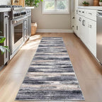 Modern Abstract Bedroom Runner Rug 2x7, Grey Black Multi Washable Kitchen Runner, Non-Slip Soft Thin Faux Wool Mat for Entryway, Hallway, Laundry Room, Indoor Home Decor