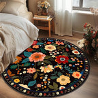 Floral 8ft Area Rug Machine Washable Soft Print Boho Carpet Non Slip Doormat Low Pile Flower Area Rugs for Living Room Bedroom Nursery Kitchen Dining Room Indoor-Black